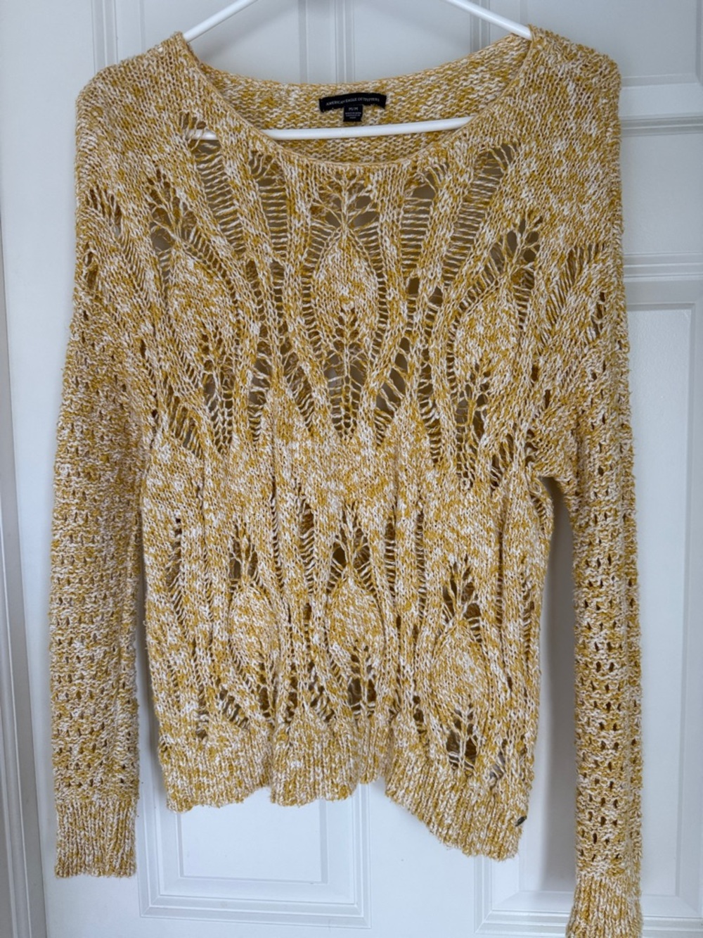 American Eagle Outfitters Open Knit Marled Yellow & Cream Sweater